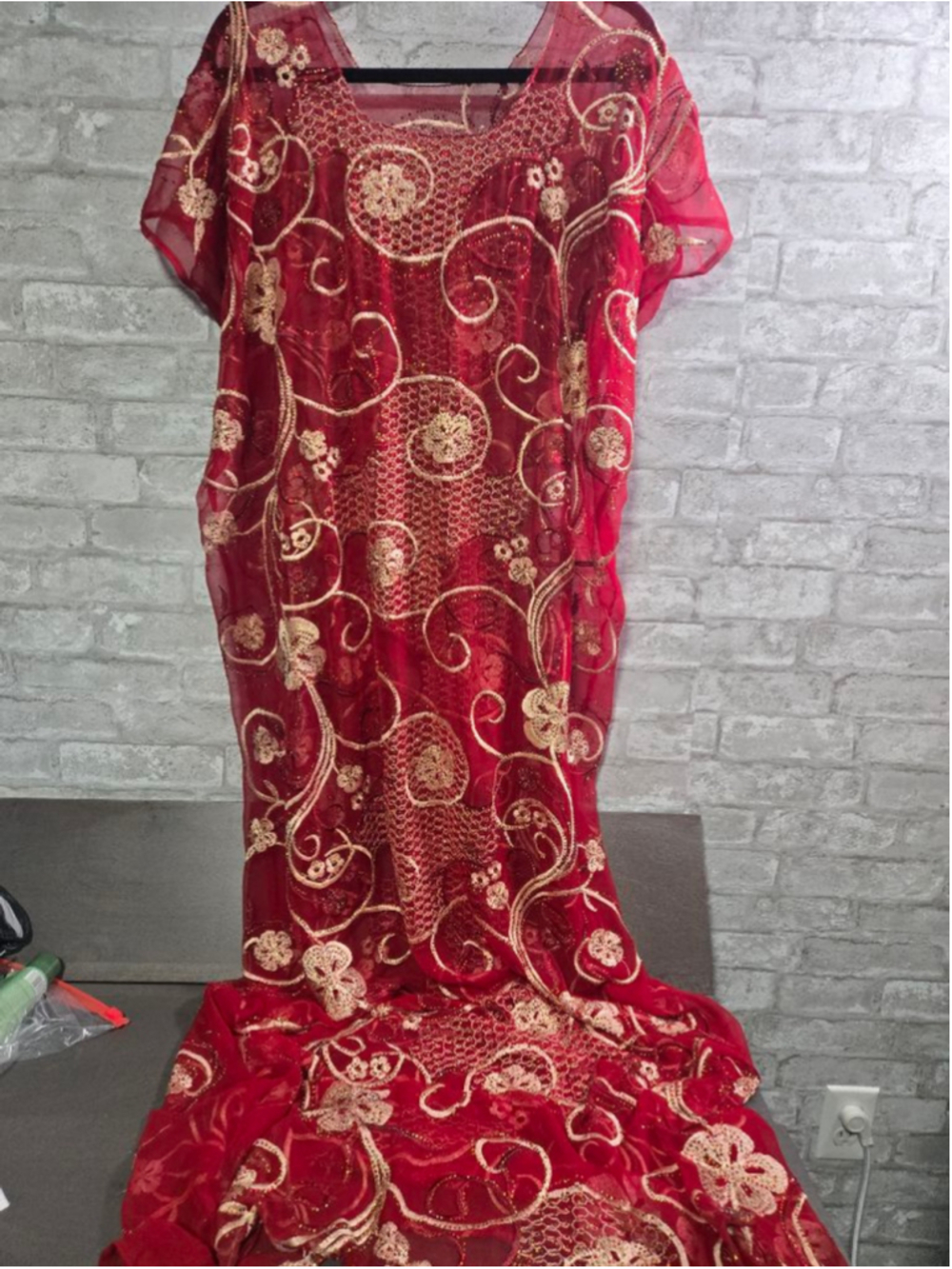 Red Gold Embroidered Kaftan or Cover Up completely sheer
